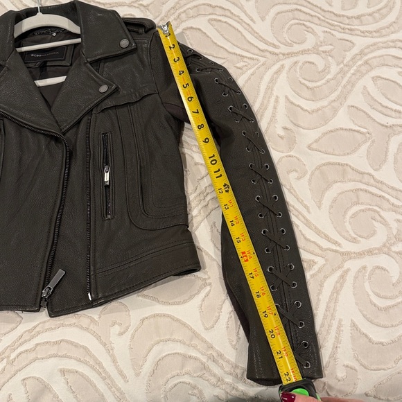 BCBG MaxAzria Genuine Leather Olive Coat with Lace Up XXS - Picture 15 of 16